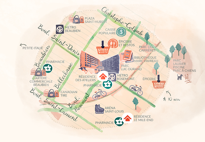 Neighbourhood map, métro Rosemont