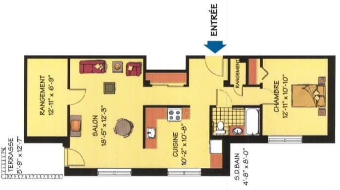 Plan type d'un 3 1/2 au presbytère de la Résidence Saint-Eugène