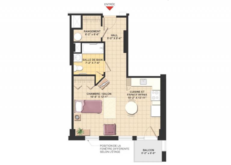 Plan appartement 1 1/2 - Résidence Le Mile-End