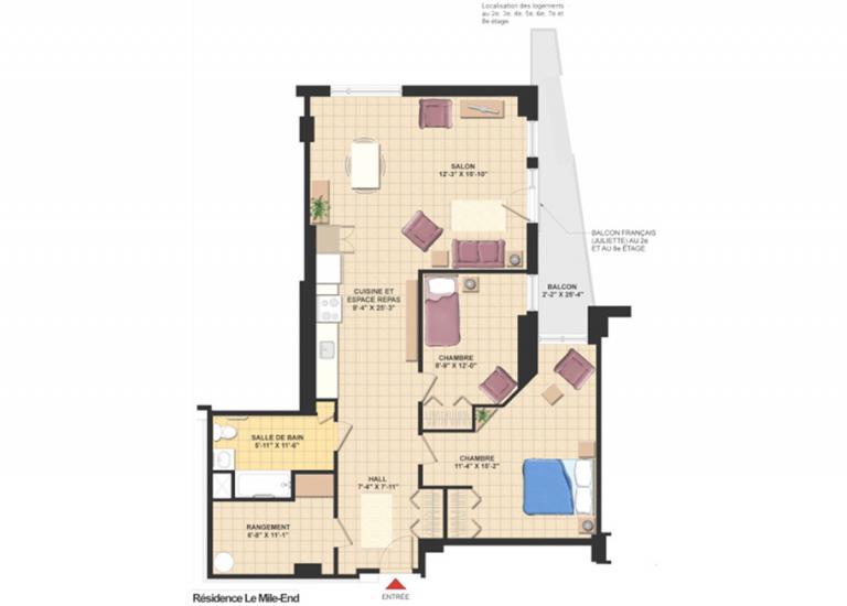 Plan appartement 4 1/2 - Résidence Le Mile-End