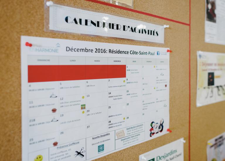 Un calendrier varié, Résidence Côte-Saint-Paul