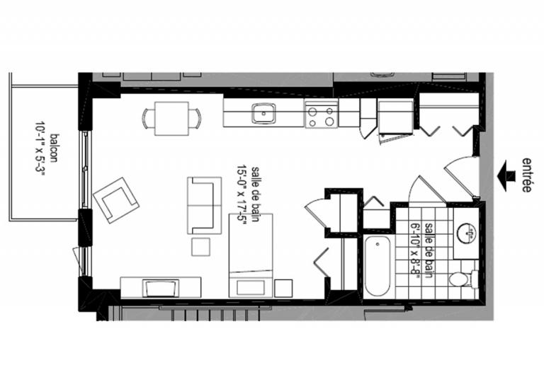 Plan appartement 1 1/2 - Résidence Côte-Saint-Paul