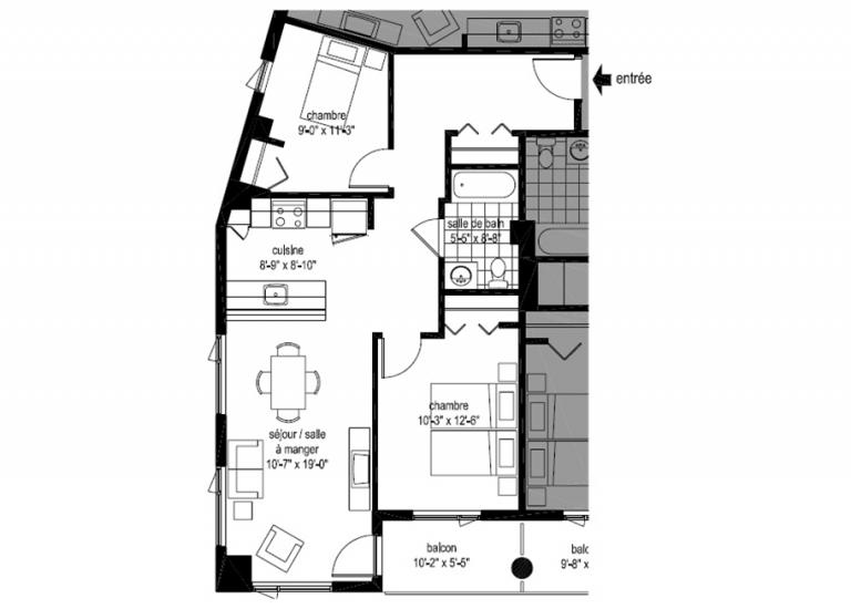 Plan appartement 4 1/2 - Résidence Côte-Saint-Paul