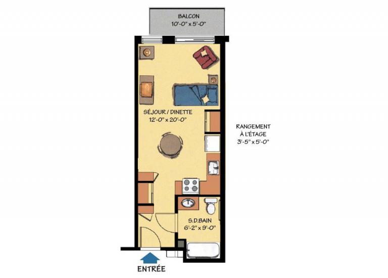 Plan appartement 1 1/2 - Résidence Des Sources