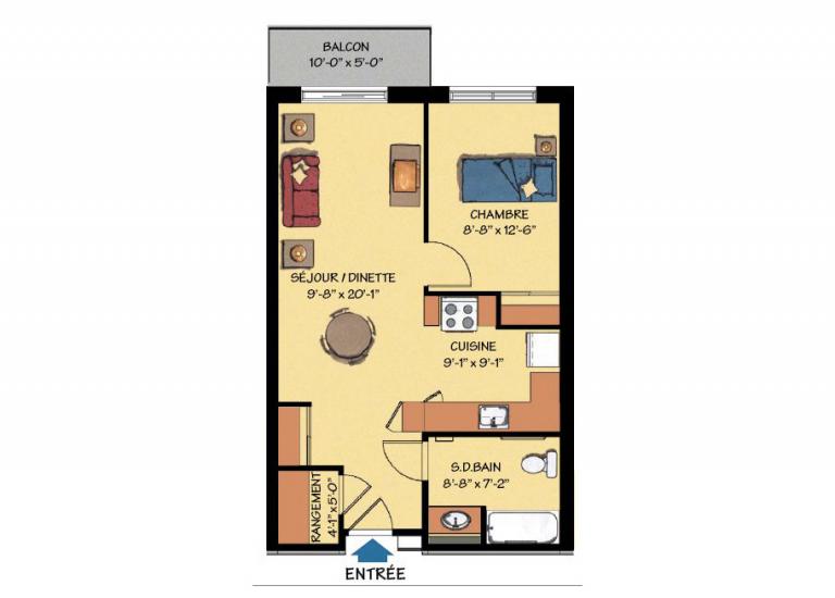 Plan appartement 3 1/2 - Résidence Des Sources