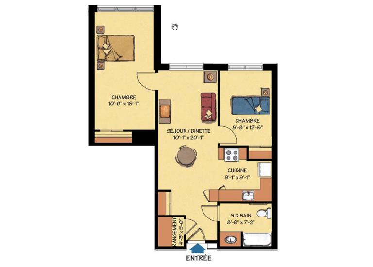 Plan appartement 4 1/2 - Résidence Des Sources