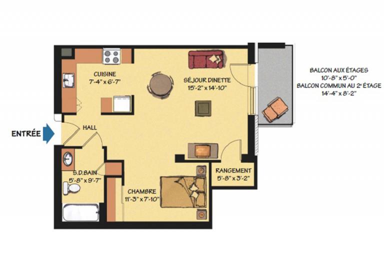 Plan appartement 1 ½ Résidence Lionel-Bourdon