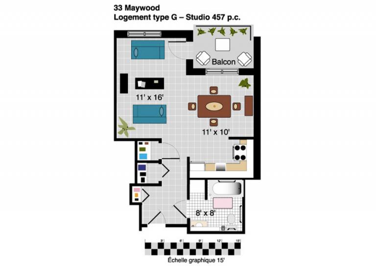 Plan appartement 1 ½ Résidence Maywood