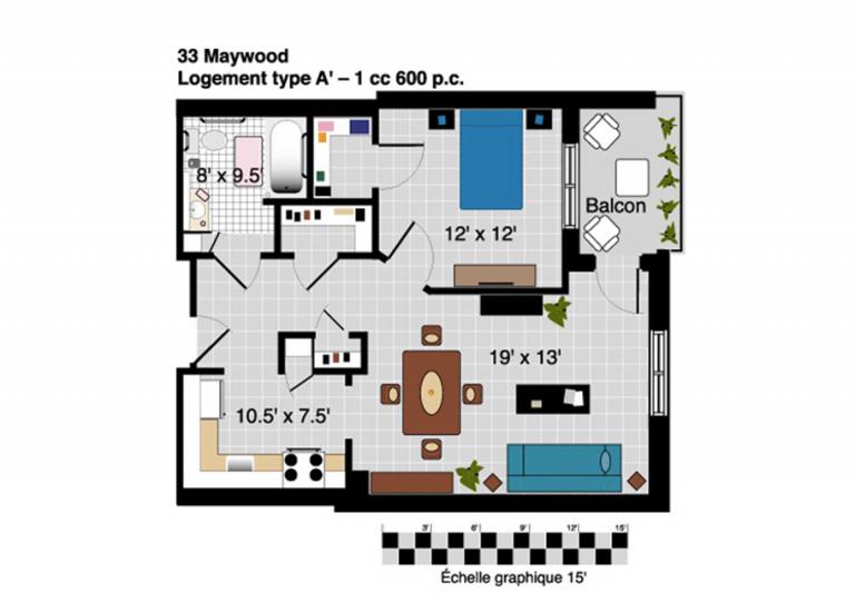Plan appartement 3 1/2 Résidence Maywood