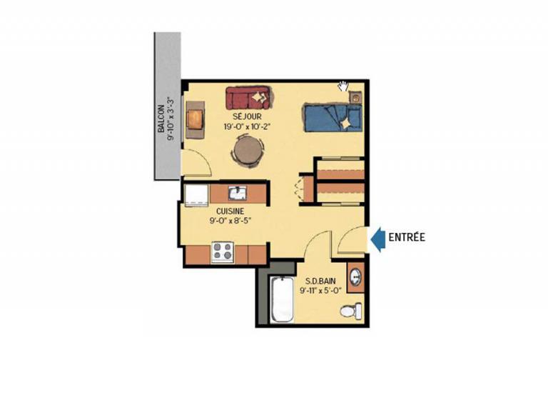Plan appartement 1 ½ Résidence Piero-Corti