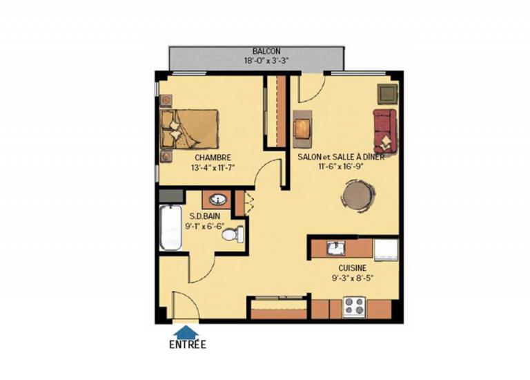 Plan appartement 3 ½ Résidence Piero-Corti