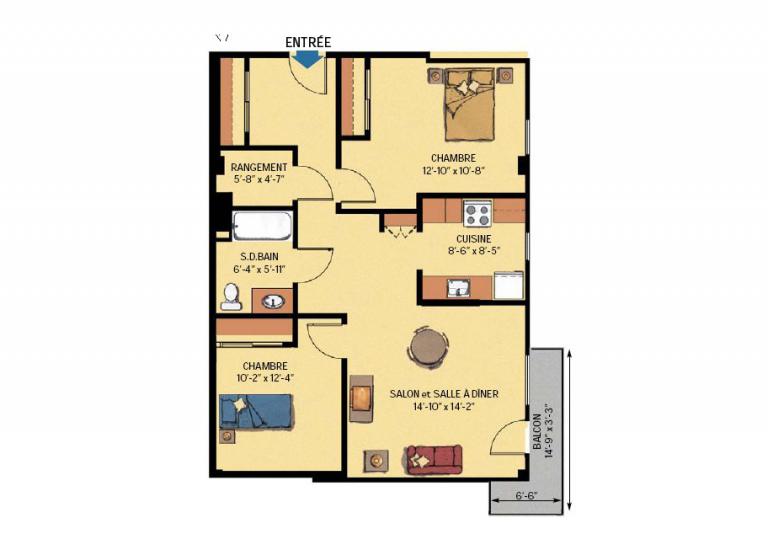 Plan appartement 4 ½ Résidence Piero-Corti