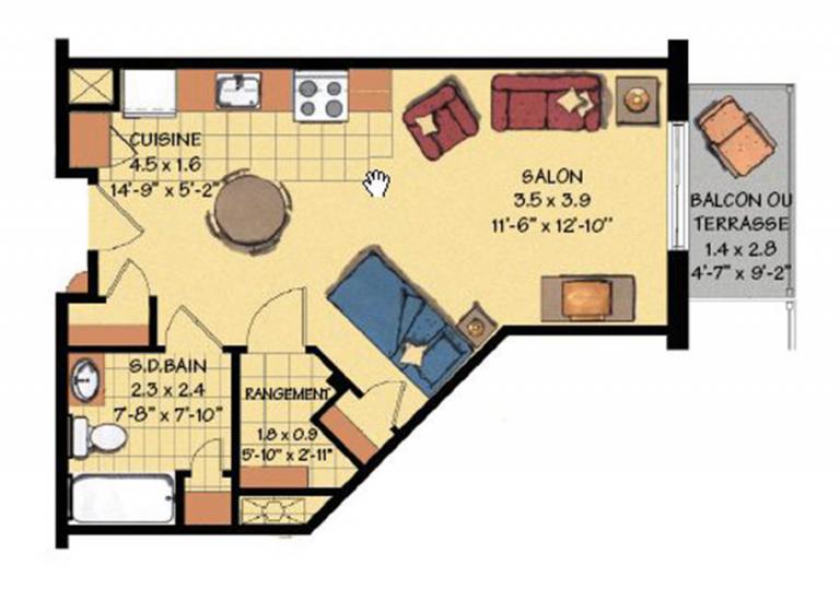 Plan appartement 1 ½ Résidence Rosalie-Cadron