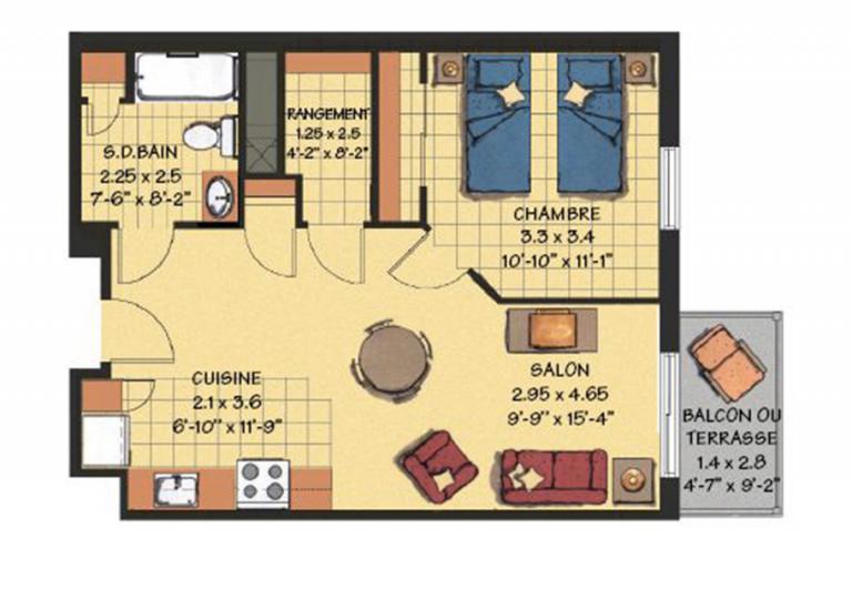 Plan appartement 3 1/2 Résidence Rosalie-Cadron