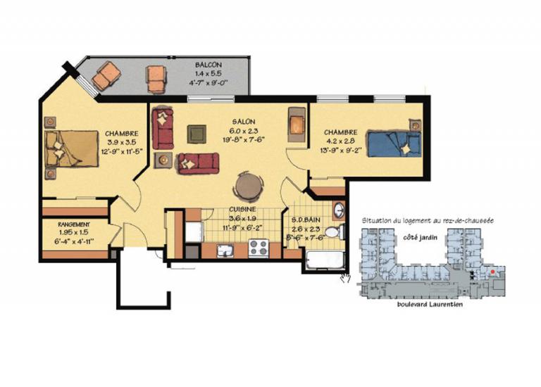 Plan appartement 4 1/2 Résidence Rosalie-Cadron