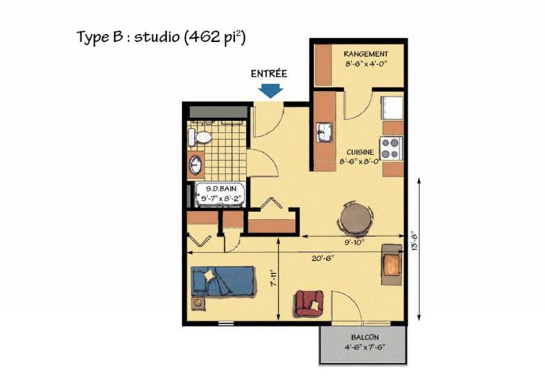 Plan appartement 1 1/2 Saint-Eugène