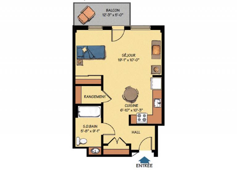 Plan appartement 1 1/2 - Résidence Jean-Placide-Desrosiers